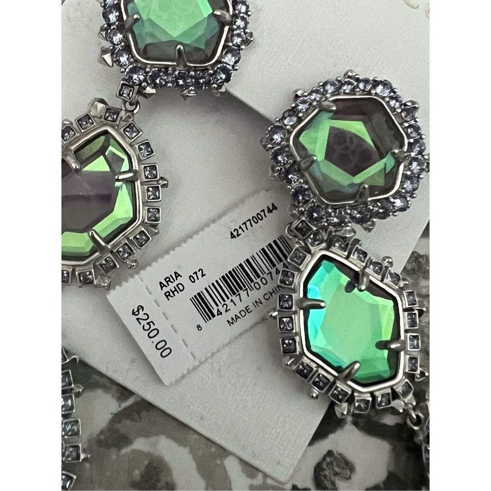 Kendra Scott Iridescent Green Triple-Drop Statement Earrings - Picture 3 of 3